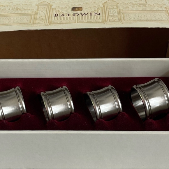 NIB Vintage Napkin Rings BALDWIN Silver Nickel Napkin Rings Set Dining Servewear - Picture 5 of 6
